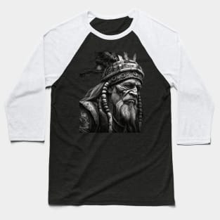 Ayahuasca And the Old Shaman Black and White Baseball T-Shirt